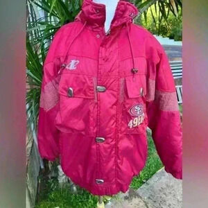 San Francisco 49ers NFL Puffer Jacket Hoody Mens‎ Medium Vintage Pro Line